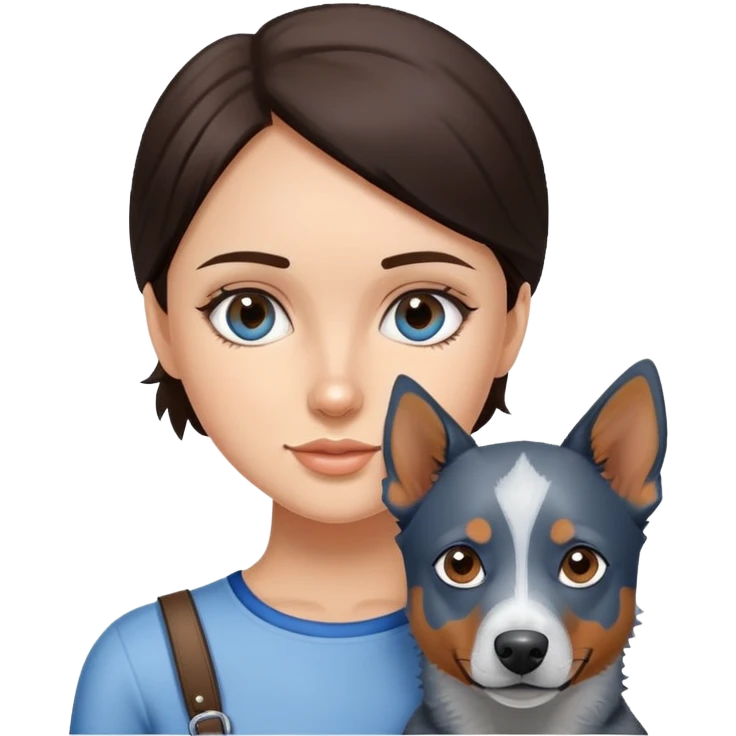 A brunette girl with a blue heeler aussi mix emoji