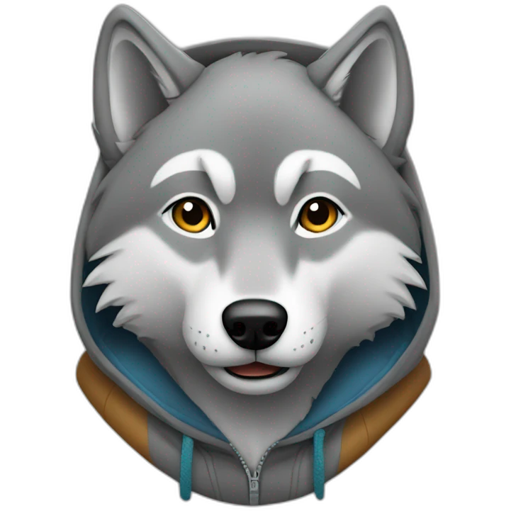 Grey wolf wearing a hoodie emoji