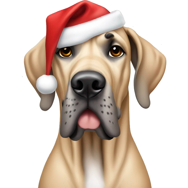 tan great dane with a christmas hat emoji