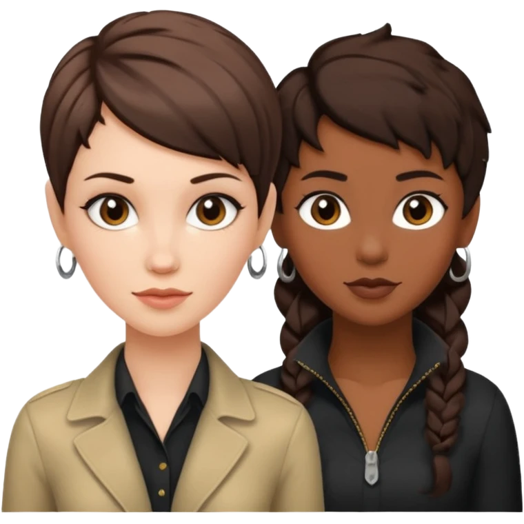 white woman brunette with a pixie hairstyle and black woman with long locks that looks more masculine emoji