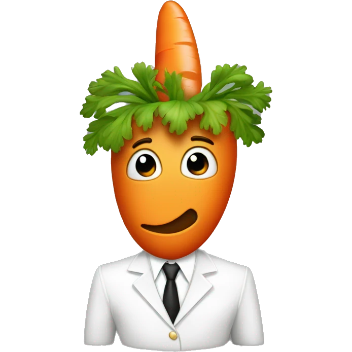 A carrot that’s alive in a white suit with brown elvis hair emoji