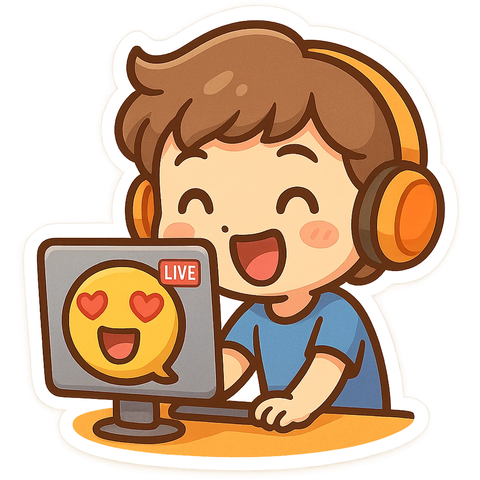 streaming emoji, person watching a screen, playful, vibrant colors emoji
