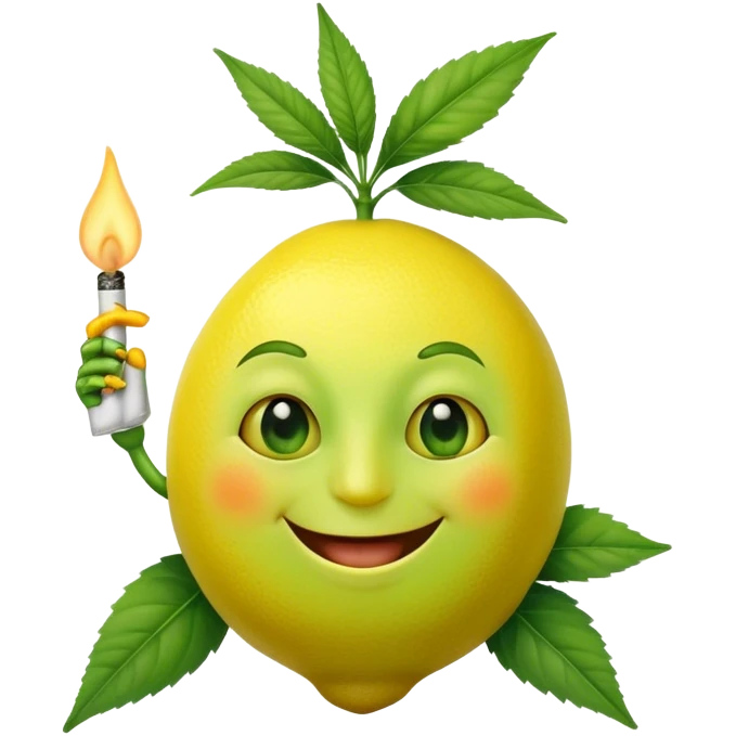 Happy faced Lemon smoking marijuana emoji