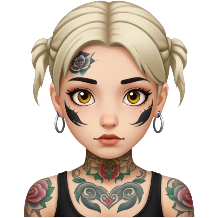 girl with face tattoos, neutral expression emoji