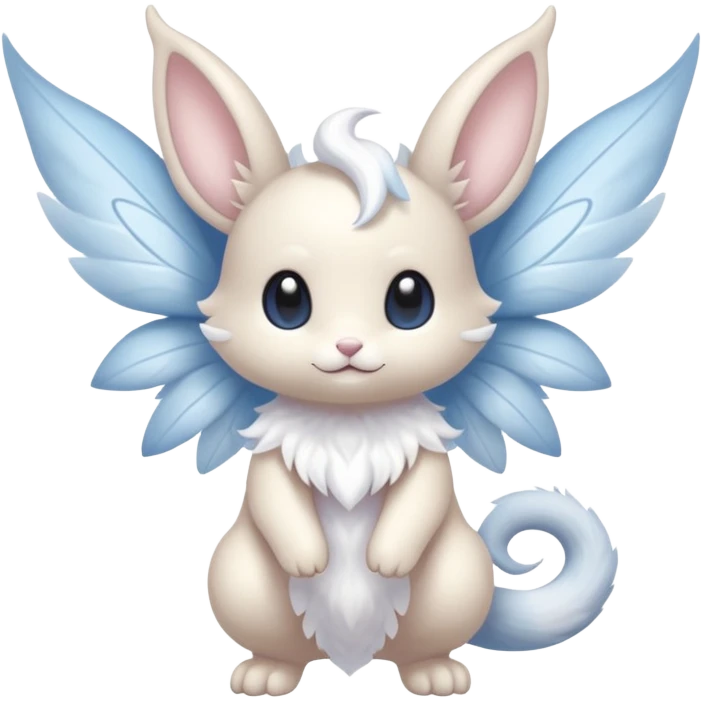 White pastel cute adorable kawaii divine winged angelic furry fairy-Fakémon-Minccino-Meowstic-hybrid-fusion (full body) emoji