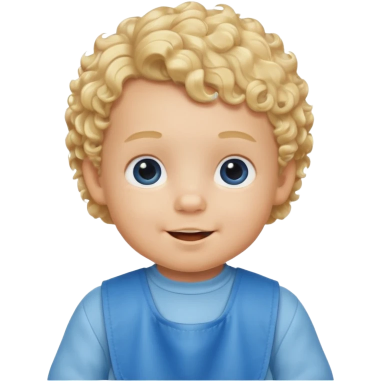 baby boy emoji, little blonde curls, wearing a blue bib, cheerful expression emoji