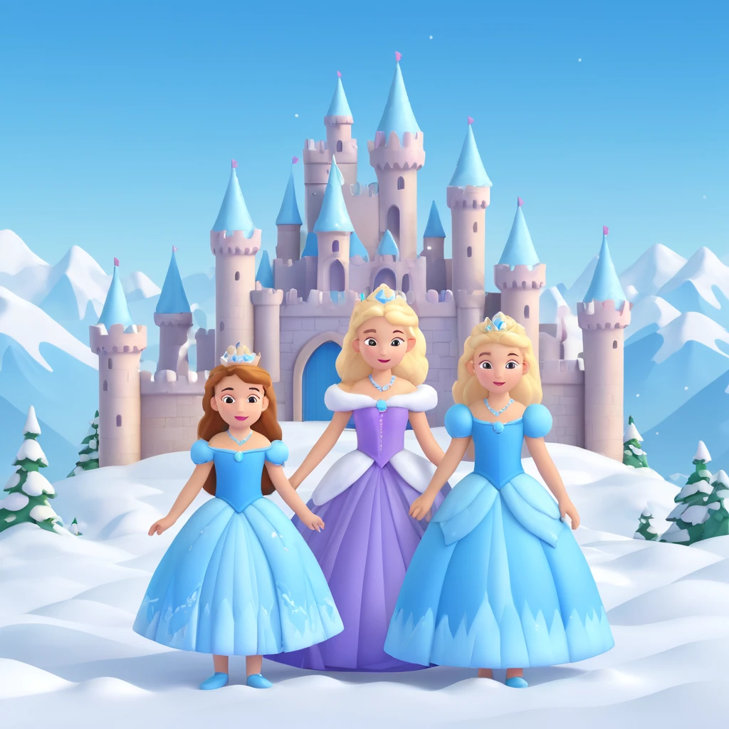 girls in a  snow princess dress, snow castle background emoji