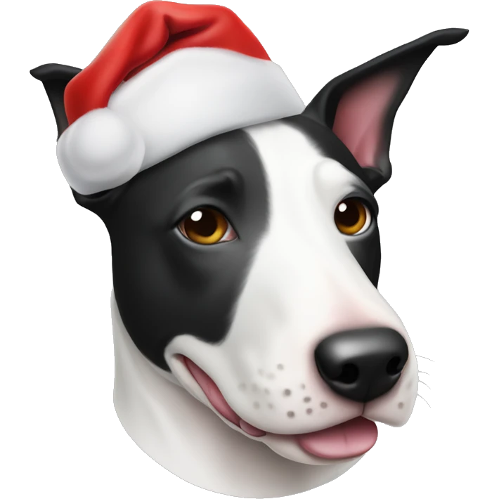Black and white Bull terrier head with Santa hat emoji