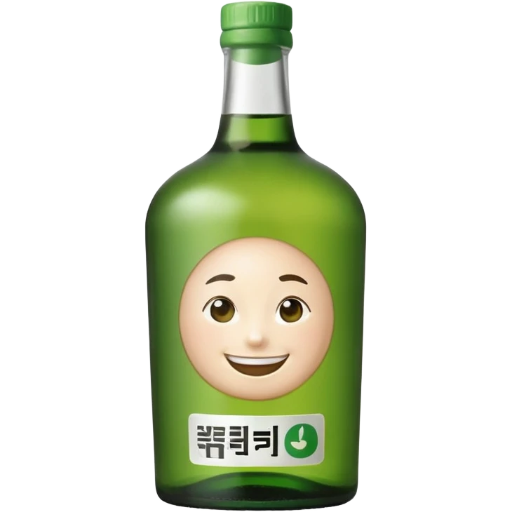 Minimal realistic emoji of a green Korean soju bottle, smooth glass texture, simple Korean label, soft studio lighting, clean background, centered composition, modern emoji design, high quality, 1:1 square emoji