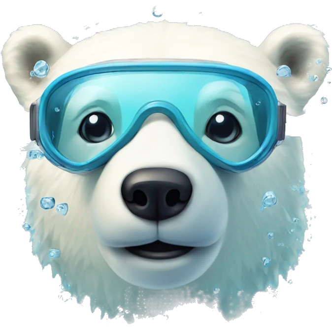 cute polar bear swimming in water with goggles emoji