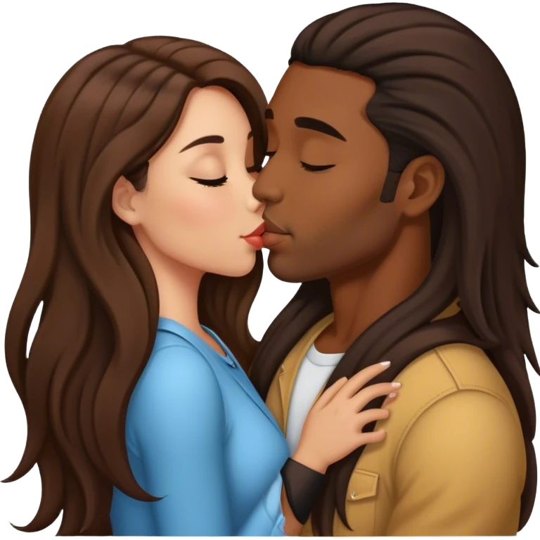 Black man kissing a long hair brunette woman emoji