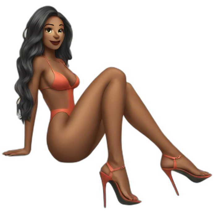 sexy woman back on high heels swimming suit long legs posing emoji