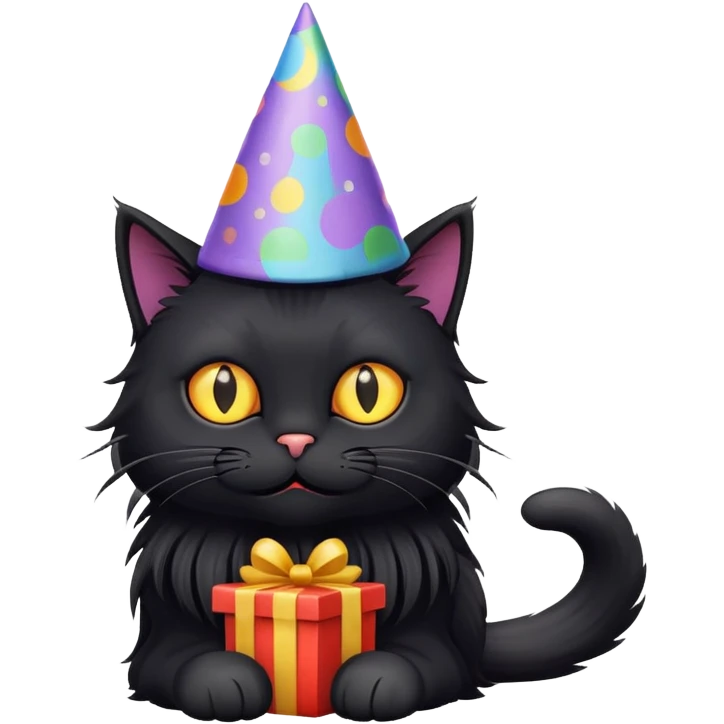 Scary, long haired, black cat birthday  emoji