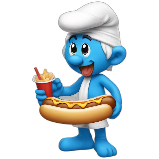 Smurf eating a hot dog emoji