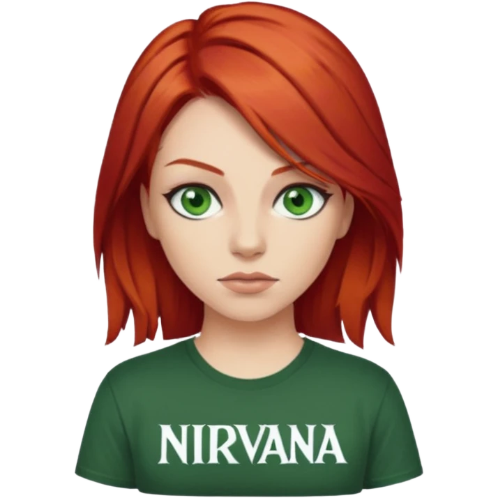 Ruiva com olhos verdes cabelo ruivo rockera camisa nirvana  emoji