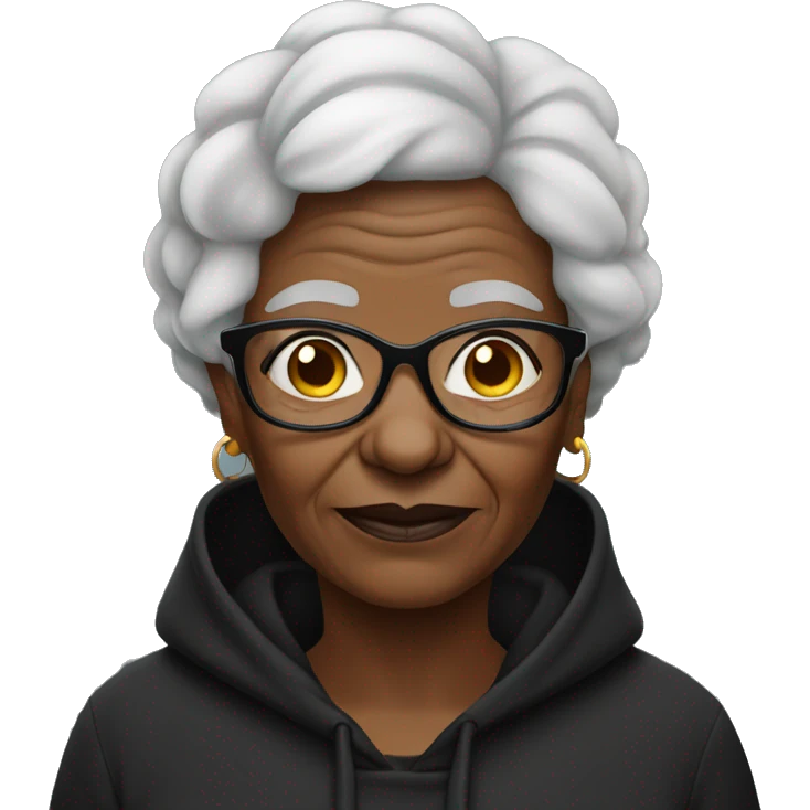 African Hacker grandma wearing hacker style black hoodie emoji
