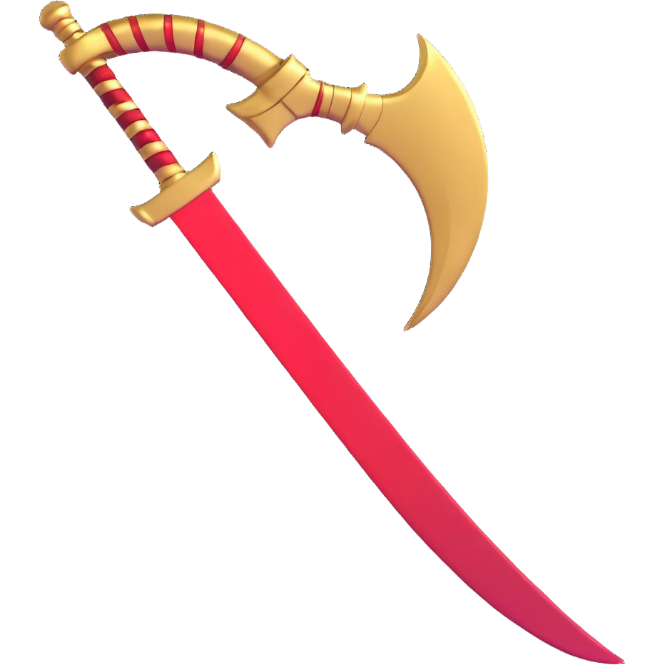 Golden sickle weapon with red highlights, Reaper symbol emoji