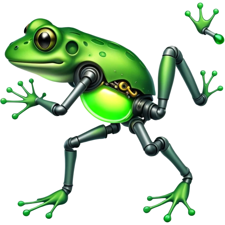 mutant frog with mechanical leg and toxic green glow emoji