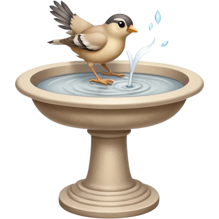 Vintage beige bird bath with a small bird in courtyard  emoji