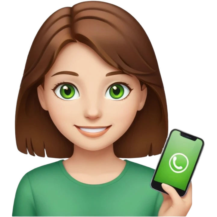 Girl with brown hair and green eyes smiling emoji