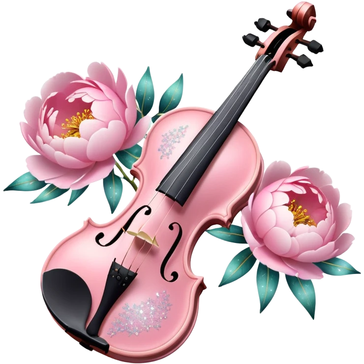 Iridescent soft pastel pink roamin romantic violin with peonies and glitter emoji