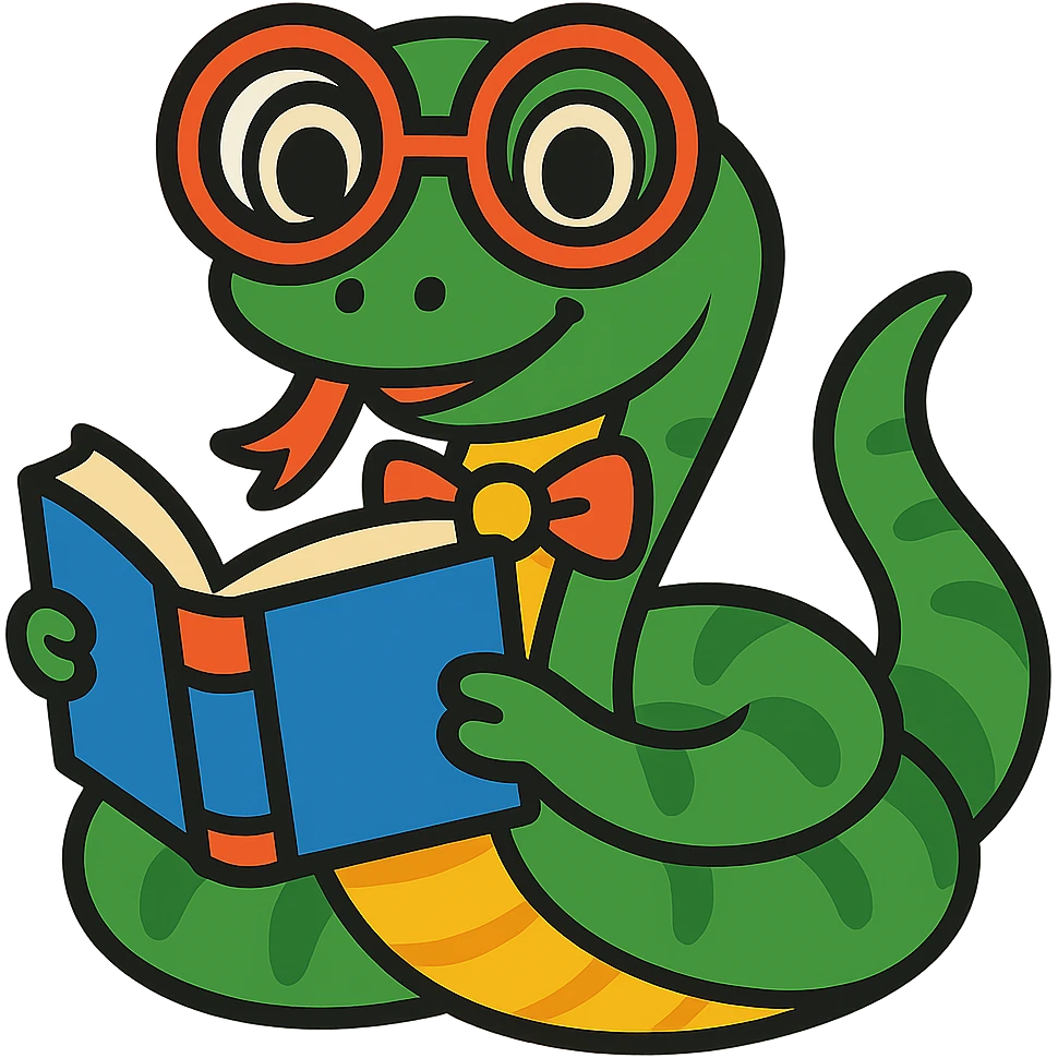 Add a colorful bow tie to the cute snake with big glasses, keep the background transparent. emoji