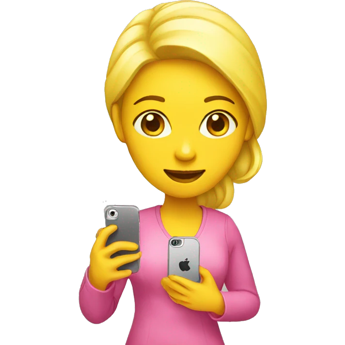 yellow woman wearing pink holding iphone emoji