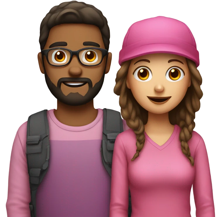 Girl with glasses and guy with beard and pink hat  emoji