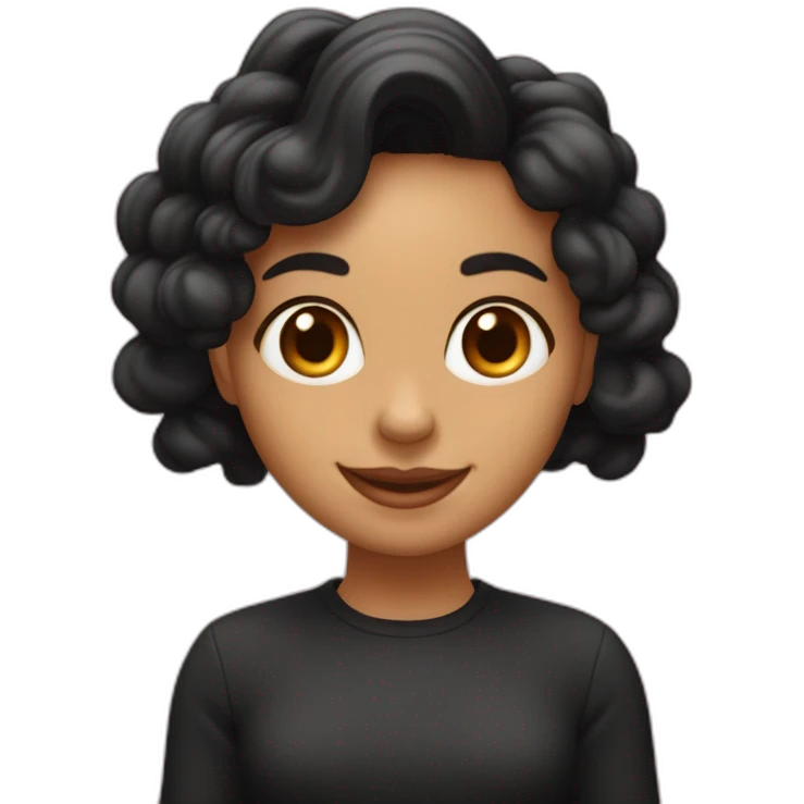 Una chica trigueña con pelo negro con ondas, sonriente con hoyuelos en las mejillas  emoji