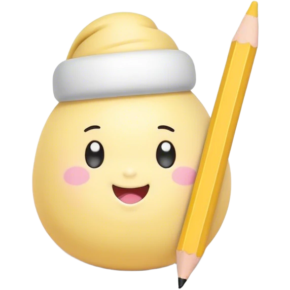 Cute Kawaii Fat Pencil, round and chunky, soft pastel yellow with a cute eraser cap, tiny winking face, glowing highlights, cheerful and ready for doodles! emoji