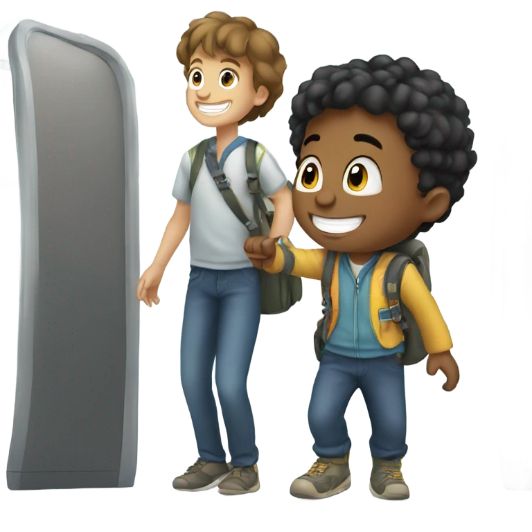 smiling boy getting on a plane emoji
