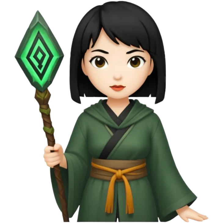 east asian forest mage woman short black hair rune emoji
