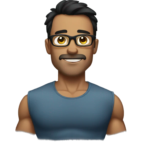 muscular man with dark hair no beard and glasses emoji