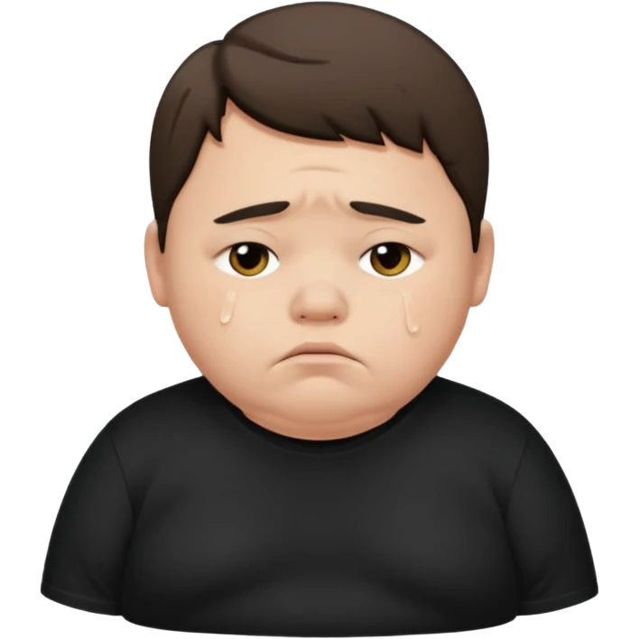 sad fat young boy in black t shirt emoji