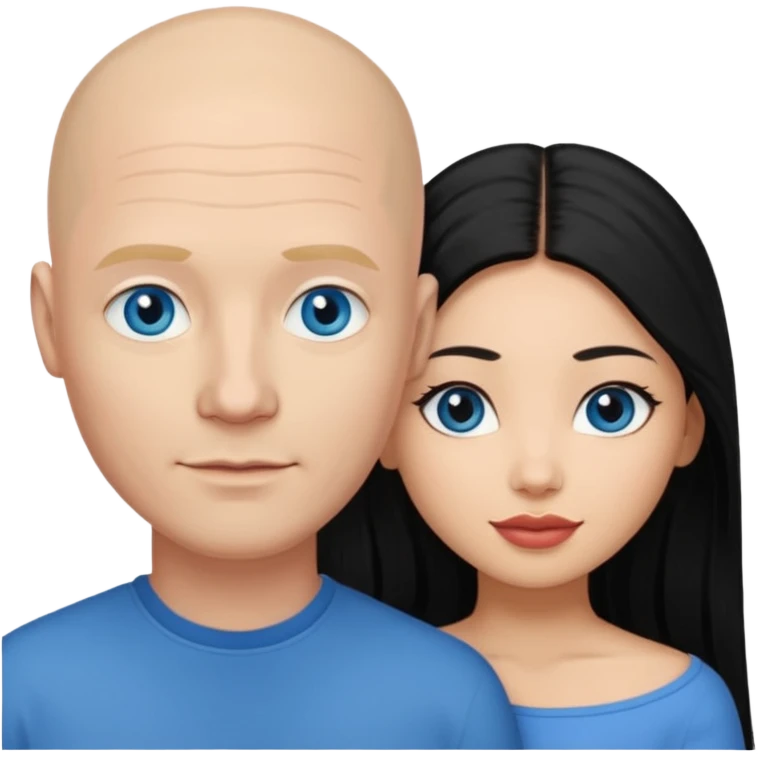 Bald white man blue eyes in love with Filipina woman with long hair and dark eyes emoji