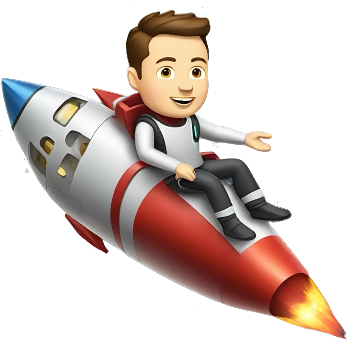 Elon Musk riding on top of a flying space rocket emoji
