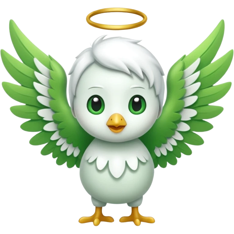 like character, green star that have white wings emoji