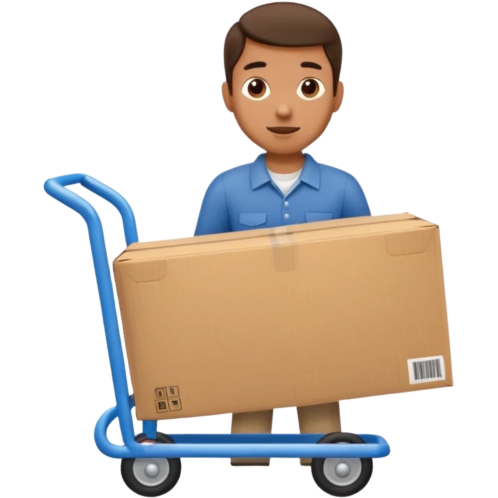 hombre llevando en un carrito un paquete de envio emoji