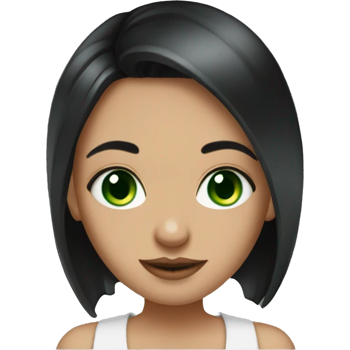 girl, dark hair, green eyes, nose wing piercings and septum.  emoji