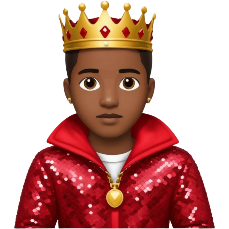 King Combs with dark brown hair, red sequin outfit emoji