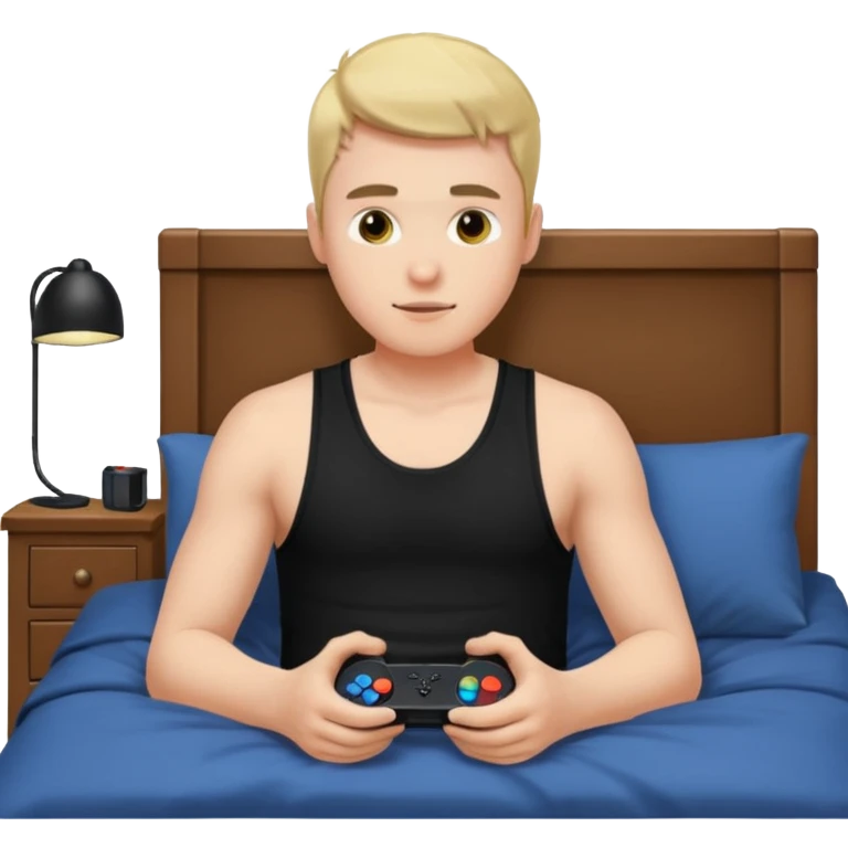 my boyfriend in his bed with a black singlet on playing video games emoji
