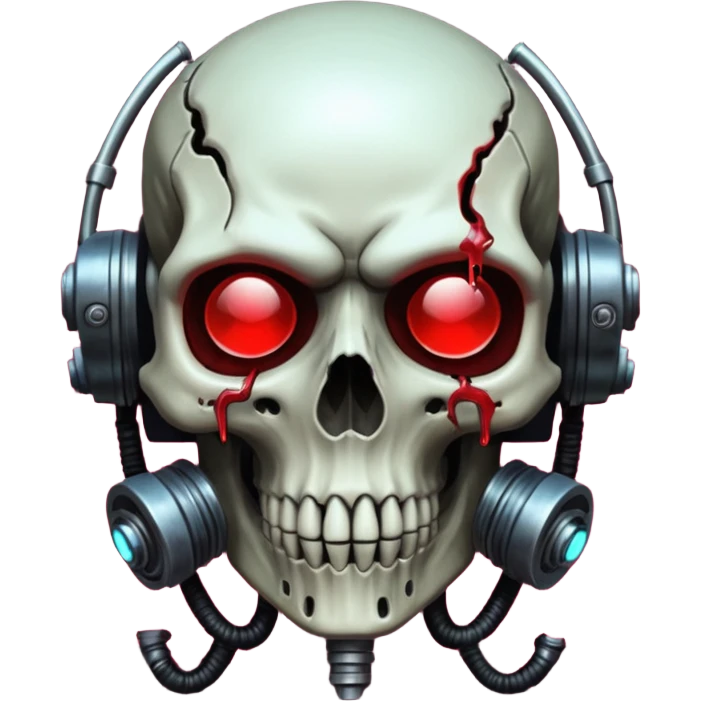 an apocalyptic backdrop in the style.of your bleeding skull art with cyber punk and steam punk ascetics emoji