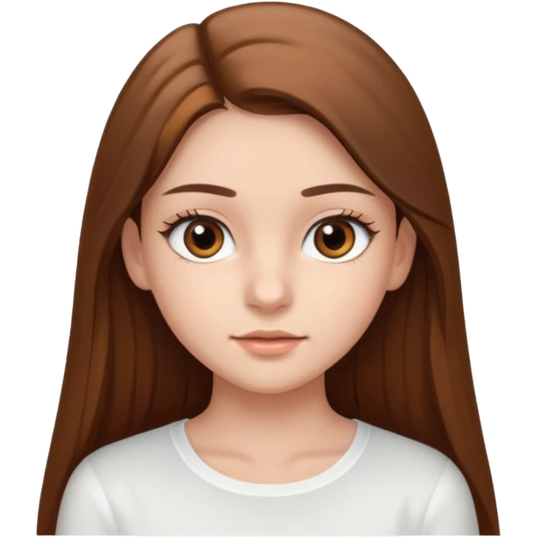 make a teenage 17 year old woman emoji with straight long brown hair and brown eyes with pretty eyelashes wearing a white top  emoji