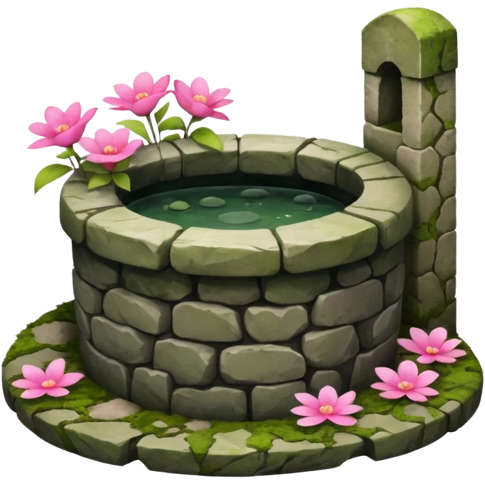 stone well with pink flowers emoji