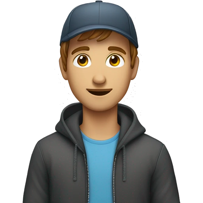 ein junger man mit Kapuze braunen Haaren und ener cap emoji