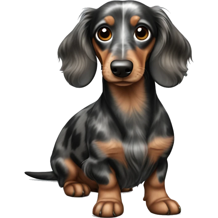 Black,brown, gray Merle long haired Dachshund full body emoji