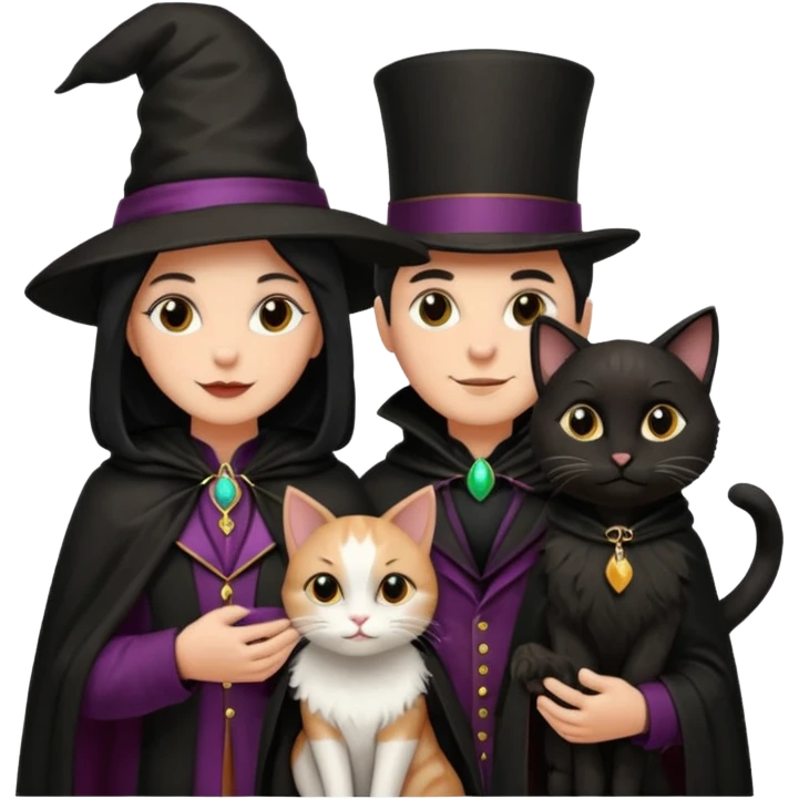 magician couple and their pet cat emoji
