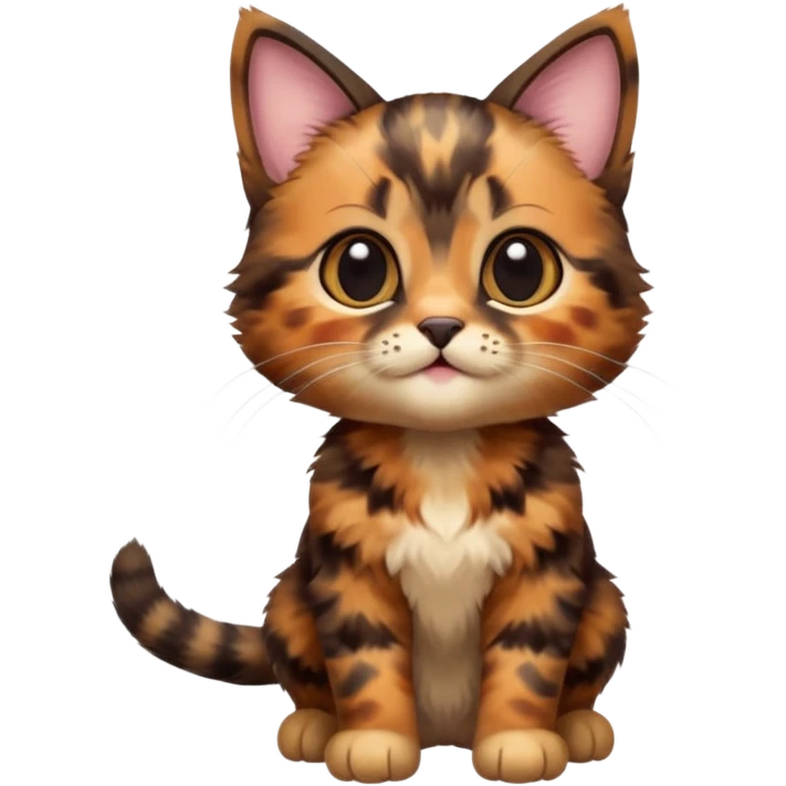 A high-resolution photo-realistic digital illustration of a brown multicoloured  tortoiseshell kitten, chest upward emoji