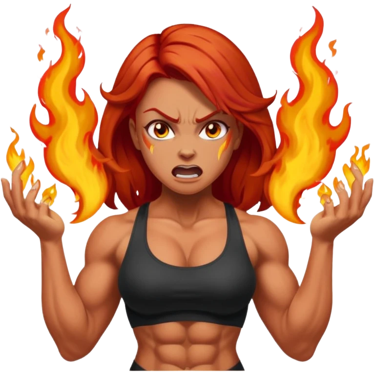 burning angry bodybuilder red haired woman emoji