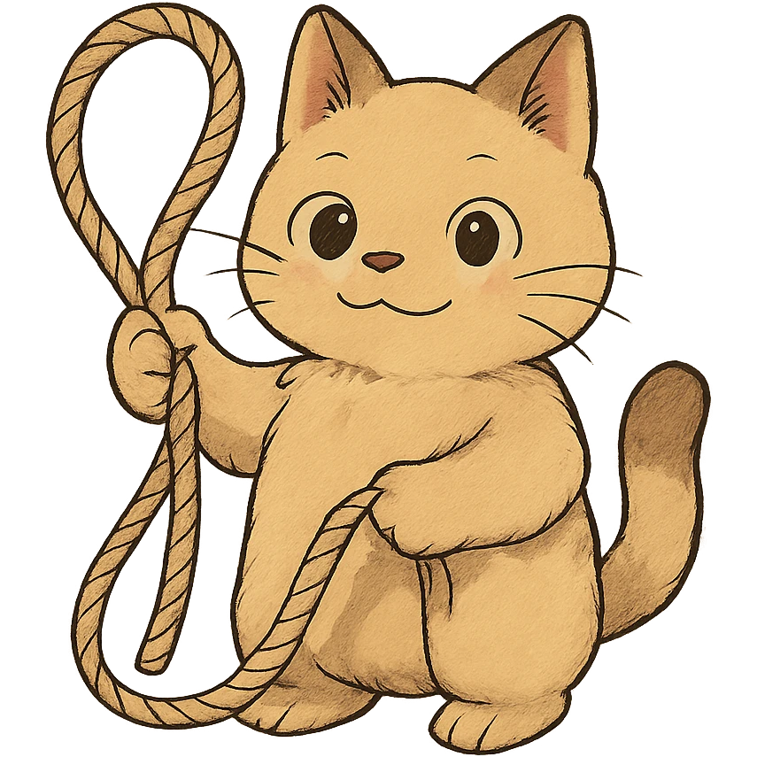 a cute cat holding rope in his hand emoji